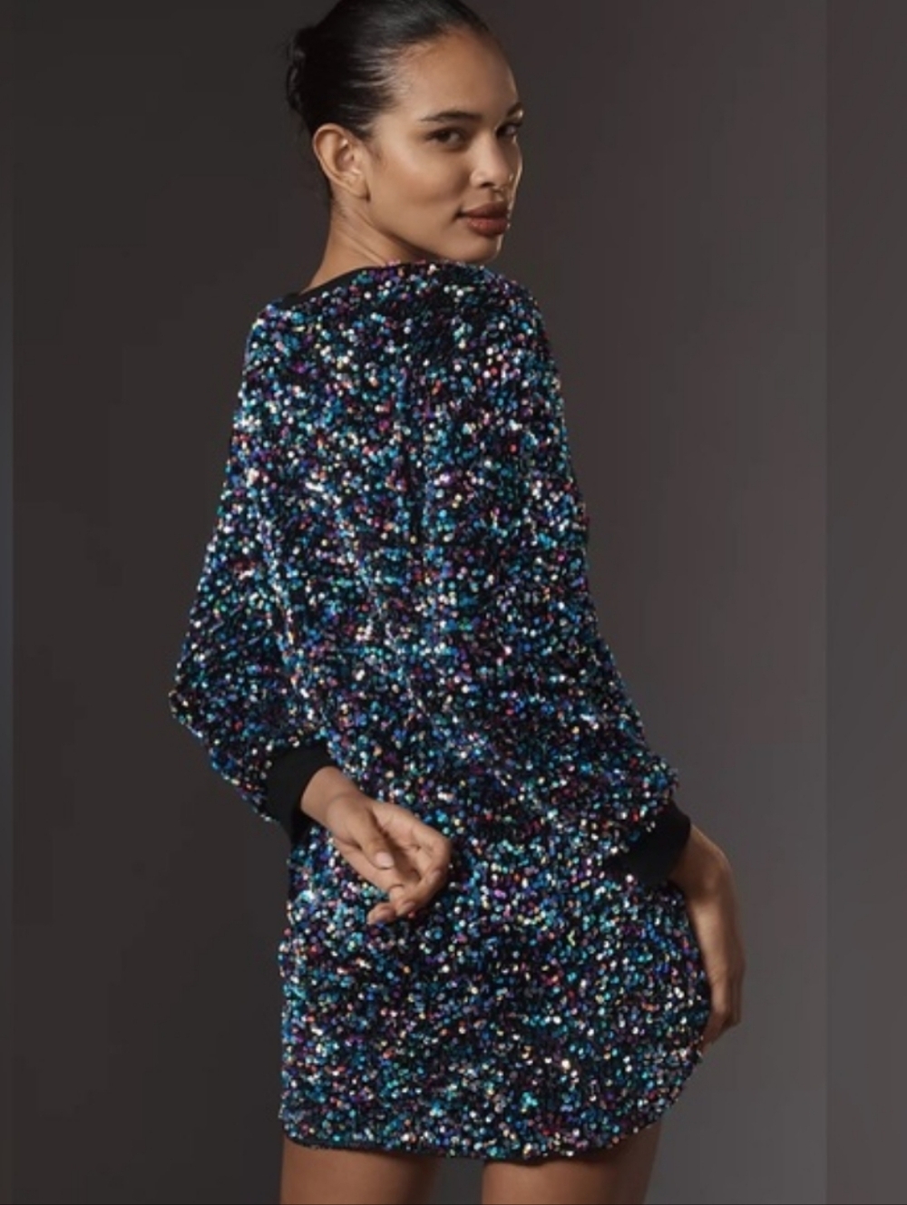 Anthropologie Sparkling Multicolor Sequin Sweatshirt Mini Dress - Picture 5 of 15